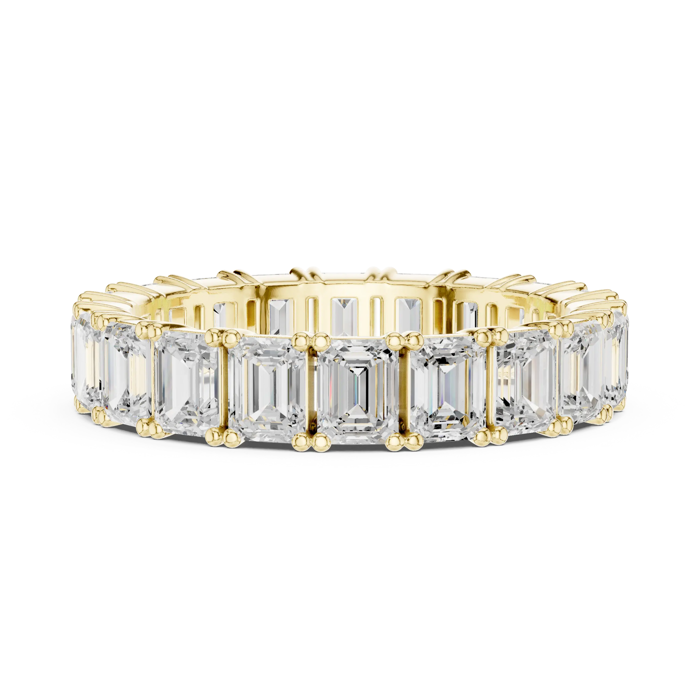 Front View: Emerald Cut Diamond Ring with Pave Setting in 14k Yellow Gold - Lab Grown - Driona Jewels