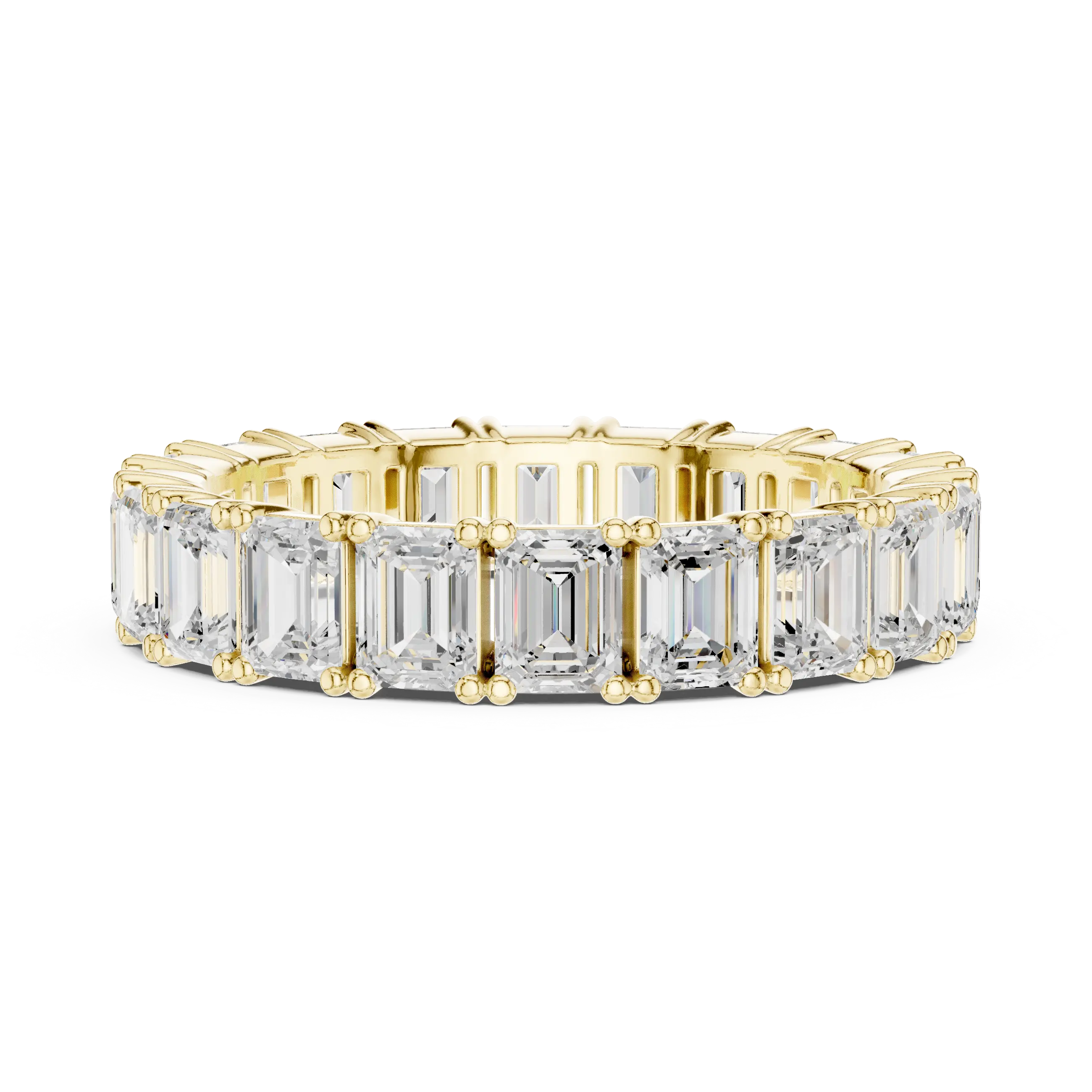 Front View: Emerald Cut Diamond Ring with Pave Setting in 14k Yellow Gold - Lab Grown - Driona Jewels