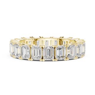 Front View: Emerald Cut Diamond Ring with Pave Setting in 14k Yellow Gold - Lab Grown - Driona Jewels