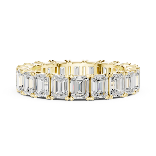 Front View: Emerald Cut Diamond Ring with Pave Setting in 14k Yellow Gold - Lab Grown - Driona Jewels