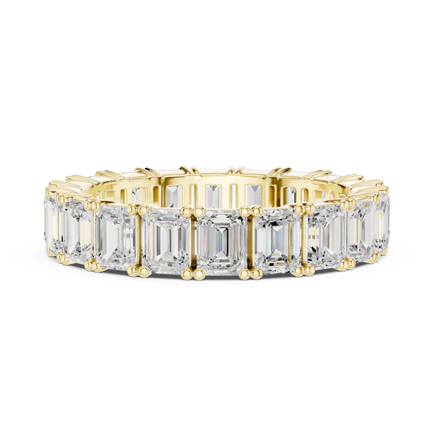 Front View: Emerald Cut Diamond Ring with Pave Setting in 14k Yellow Gold - Lab Grown - Driona Jewels
