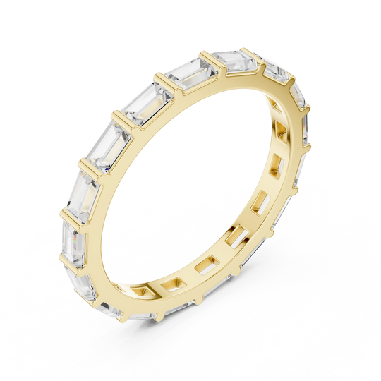 Three-quarter-view: Emerald Cut Diamond Ring with Pave Setting in 14k Yellow Gold - Lab Grown - Driona Jewels