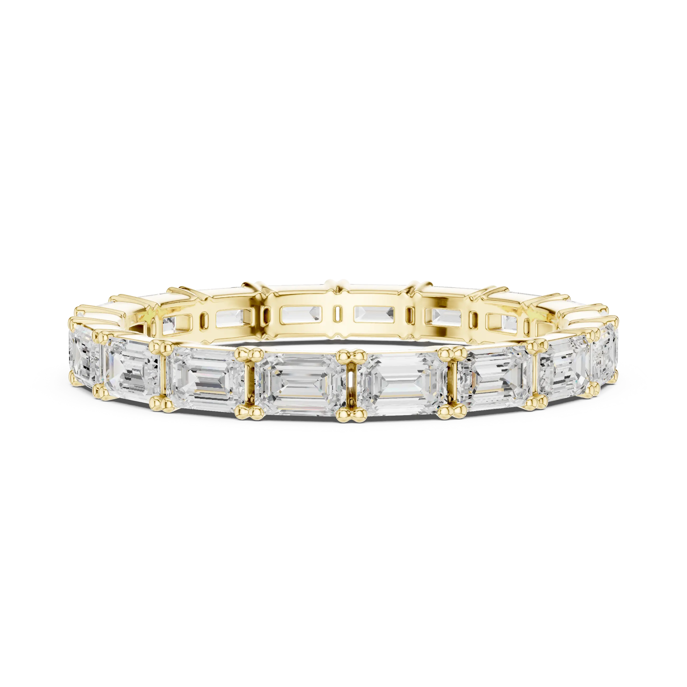 Top View: Emerald Cut Diamond Ring with Pave Setting in 14k Yellow Gold - Lab Grown - Driona Jewels