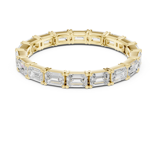 Top View: Emerald Cut Diamond Ring with Pave Setting in 14k Yellow Gold - Lab Grown - Driona Jewels