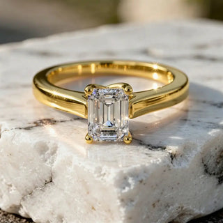 Front-view: Emerald Diamond Ring with Solitaire Setting in 14k Yellow Gold - Lab Grown - Driona Jewels