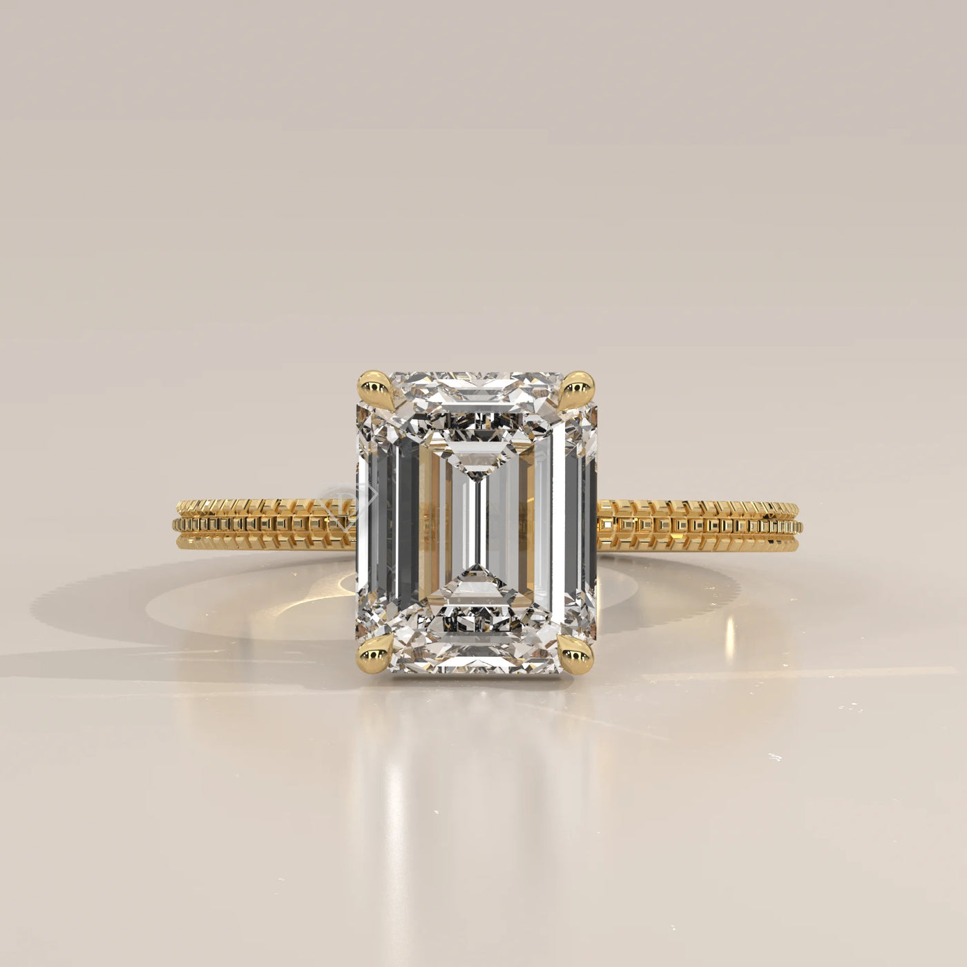 Emerald cut diamond engagement ring in 14k yellow gold
