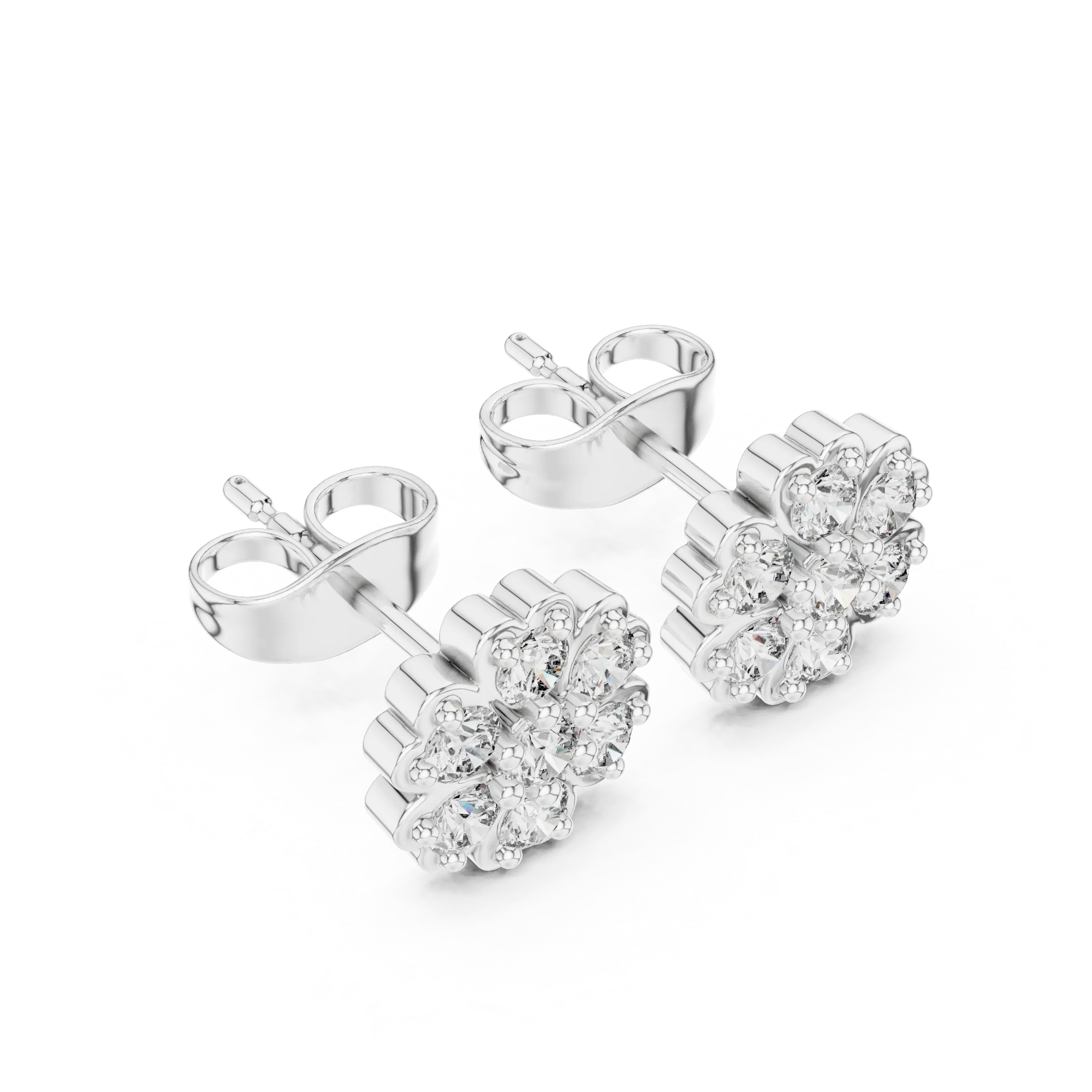 Pair-shot: Flower Cut Diamond Ring with Halo Setting in 14k White Gold - Lab Grown - Driona Jewels