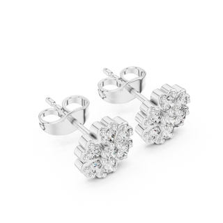 Pair-shot: Flower Cut Diamond Ring with Halo Setting in 14k White Gold - Lab Grown - Driona Jewels