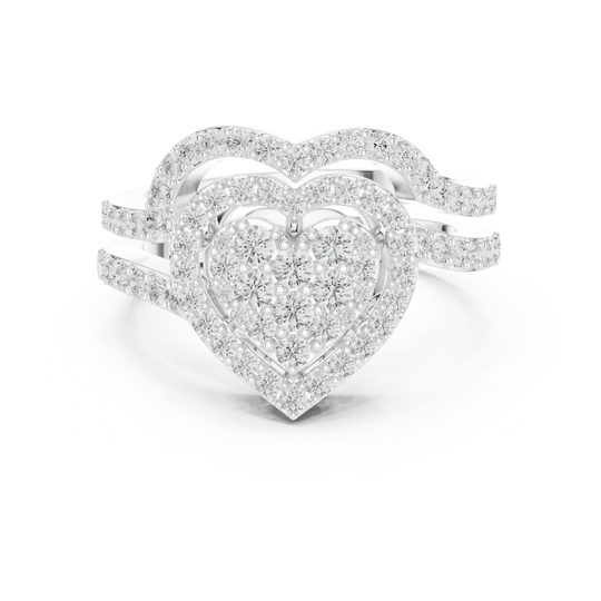 Front-view: Heart Diamond Ring with Halo Setting in 14k White Gold - Lab Grown - Driona Jewels