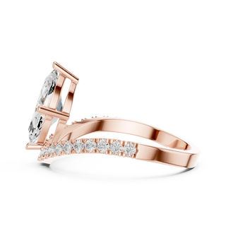 Angle View: Marquise Diamond Ring with Bypass Setting in 14K Rose Gold – Lab Grown – Driona Jewels
