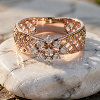 Close-up: Marquise Diamond Ring with Cluster Setting in 14k Rose Gold - Lab Grown - Driona Jewels