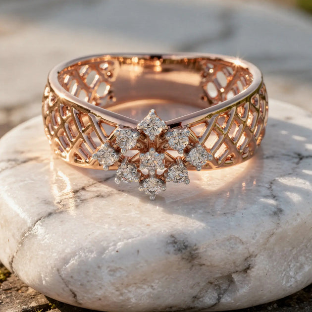 Close-up: Marquise Diamond Ring with Cluster Setting in 14k Rose Gold - Lab Grown - Driona Jewels