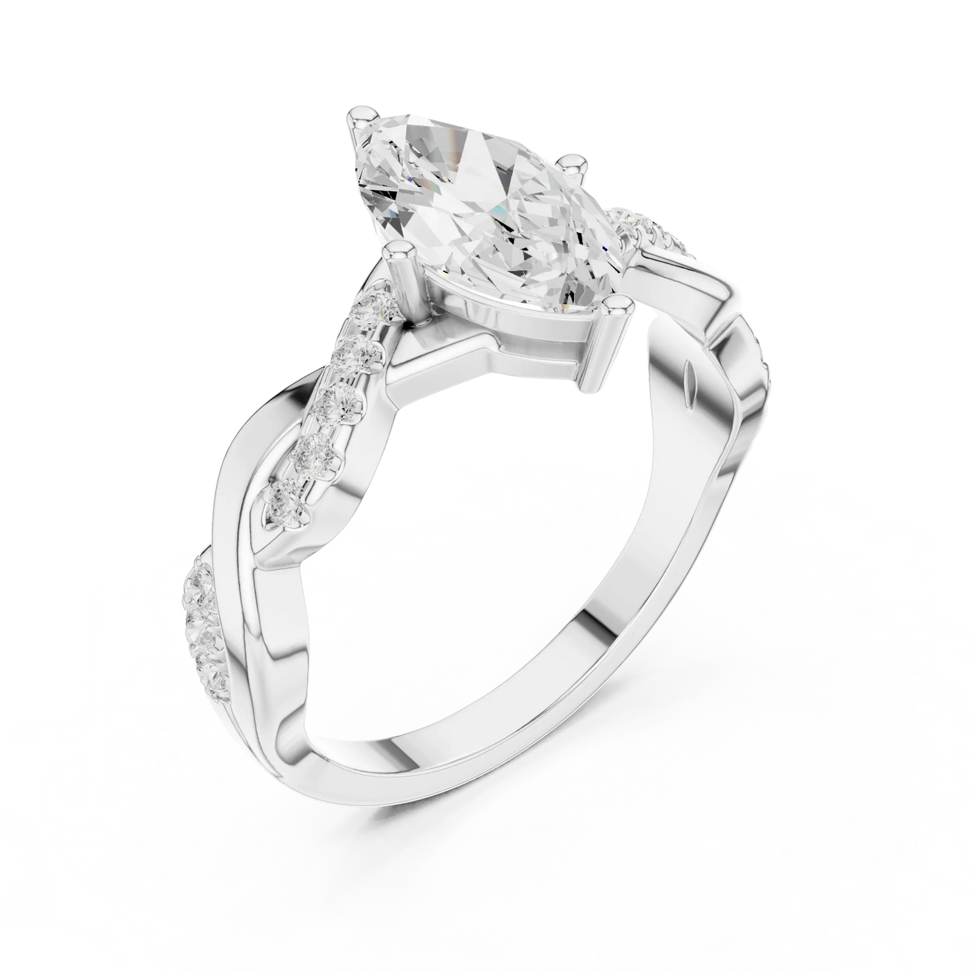 Angle view: Marquise Diamond Ring with Infinity Setting in 14K White Gold – Lab Grown – Driona Jewels
