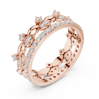 Three-quarter-view: Marquise Diamond Ring with Pave Setting in 14k Rose Gold - Lab Grown - Driona Jewels