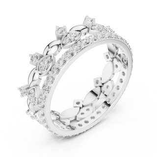 Side-Profile: Marquise Diamond Ring with Pave Setting in 14k White Gold - Lab Grown - Driona Jewels