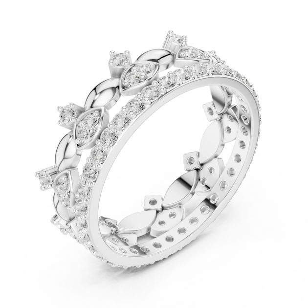 Side-Profile: Marquise Diamond Ring with Pave Setting in 14k White Gold - Lab Grown - Driona Jewels