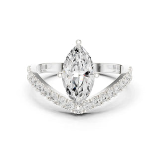 Front-view: Marquise Diamond Ring with Prong-Pave Setting in 14K White Gold – Lab Grown – Driona Jewels
