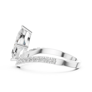 Angled view: Marquise Diamond Ring with Split Shank Pave Setting in 14K White Gold – Lab Grown – Driona Jewels
