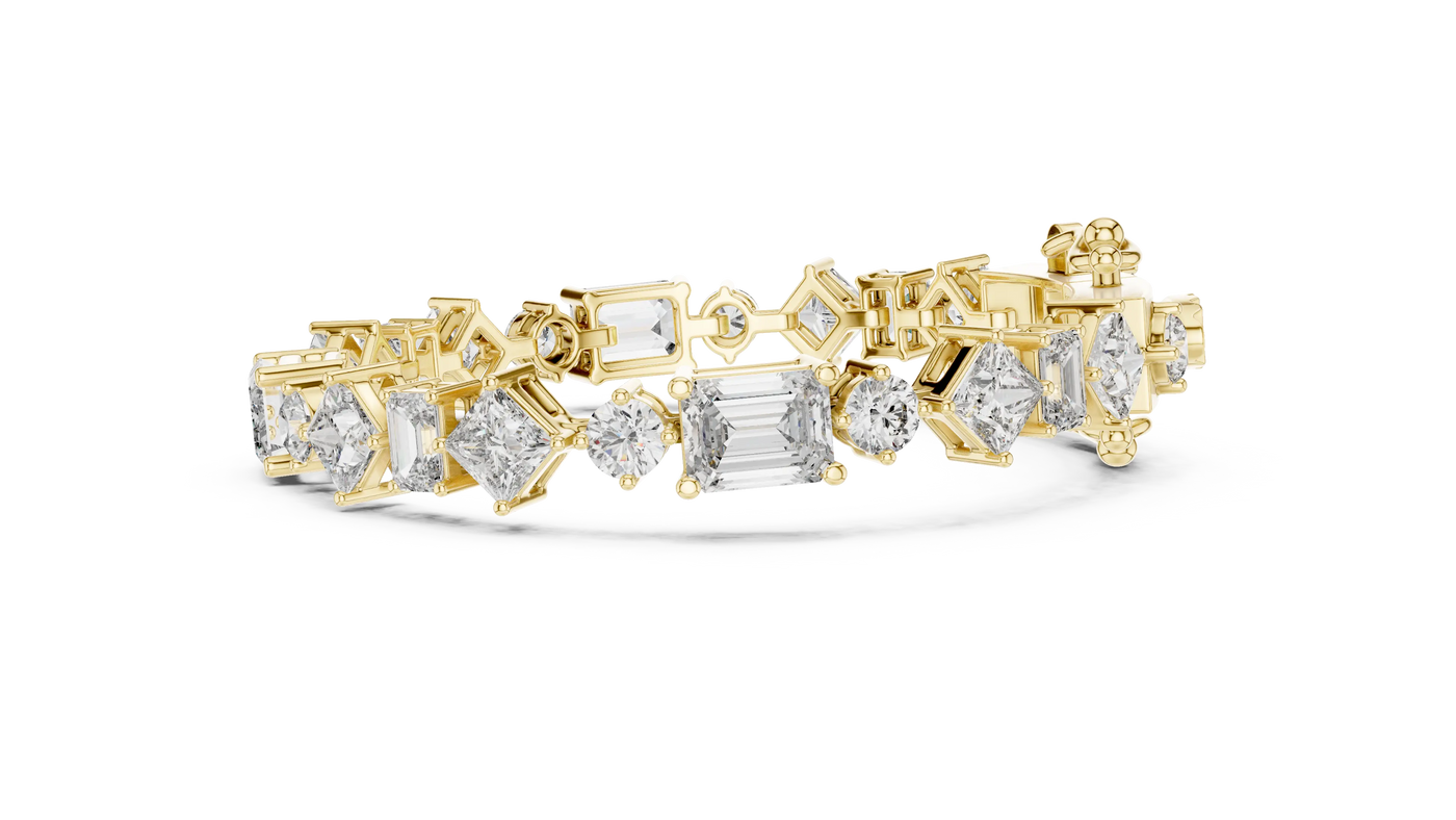 Side-Profile: Mixed Cut Diamond Ring with Pave Setting in 14k Yellow Gold - Lab Grown - Driona Jewels