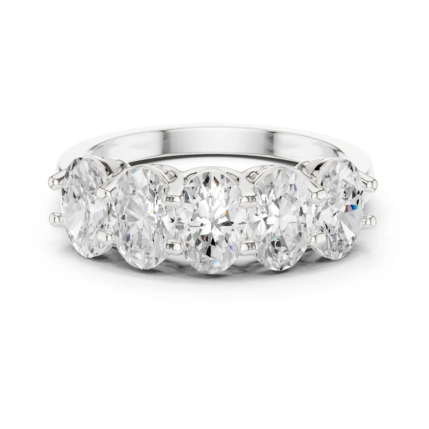 Front-view: Oval Diamond 5-Stone with Prong Setting in 14k White Gold - Lab Grown - Driona Jewels