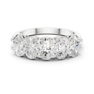 Front-view: Oval Diamond 5-Stone with Prong Setting in 14k White Gold - Lab Grown - Driona Jewels