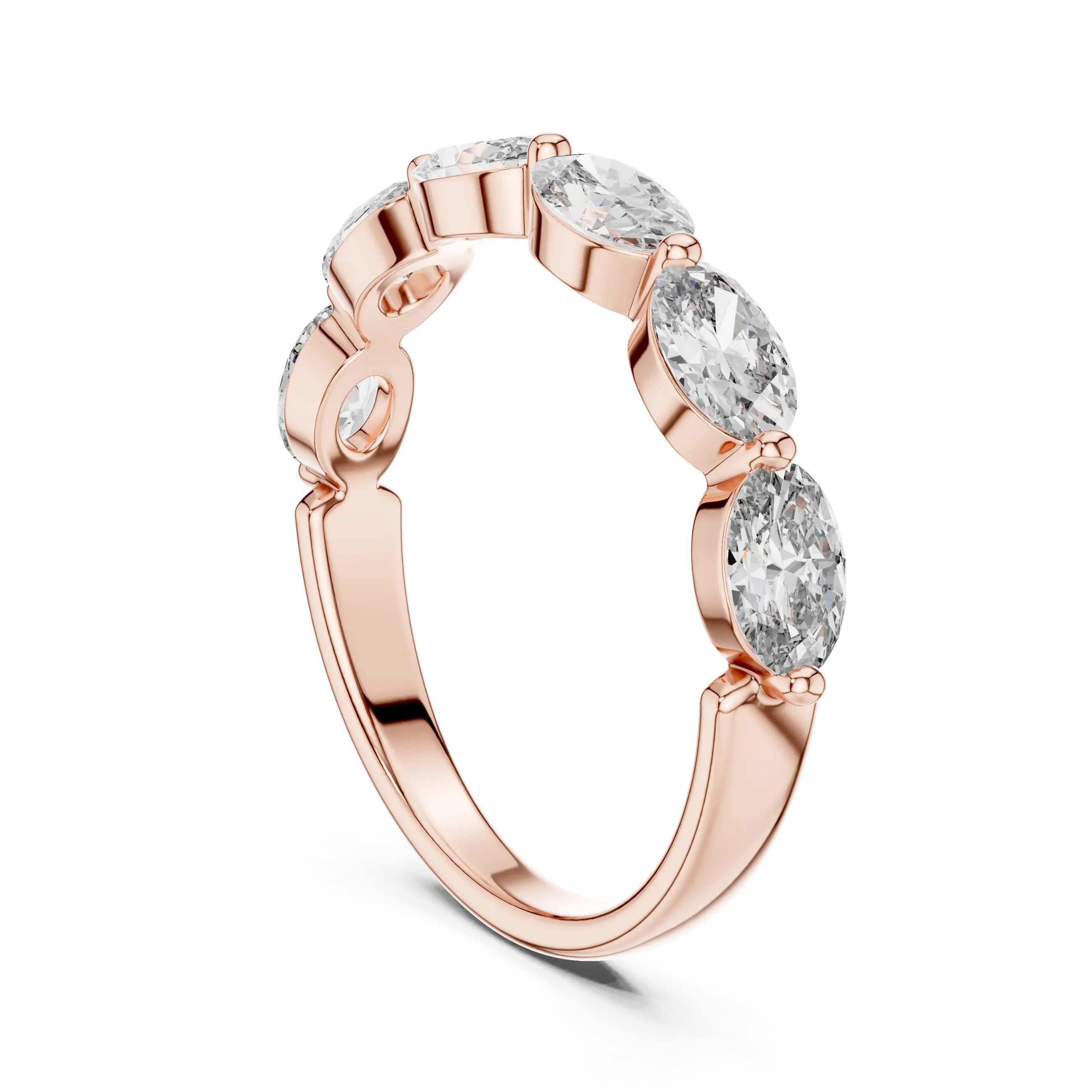 Three-quarter-view: Oval Diamond Ring with Bezel Setting in 14k Rose Gold - Lab Grown - Driona Jewels