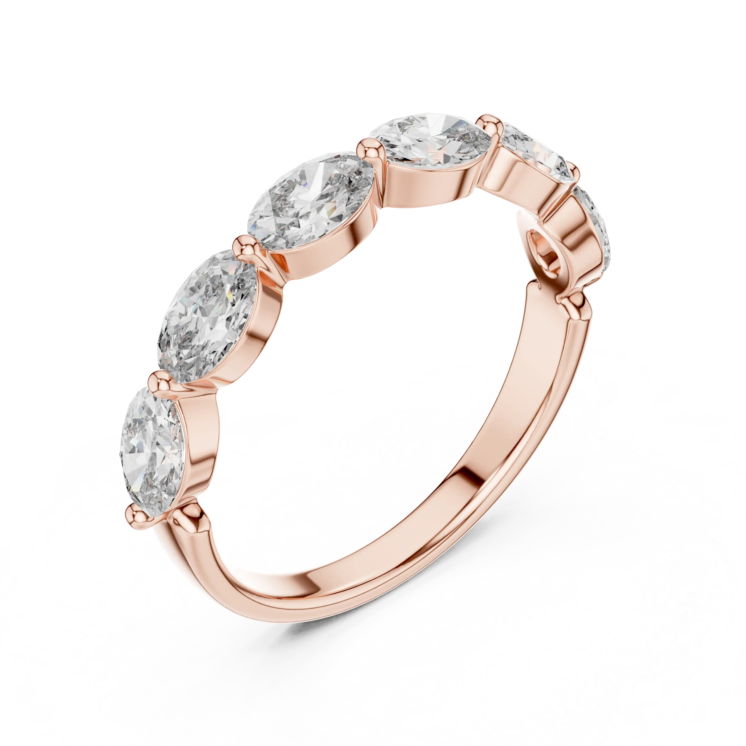 Three-Quarter View: Oval Diamond Ring with Bezel Setting in 14k Rose Gold - Lab Grown - Driona Jewels