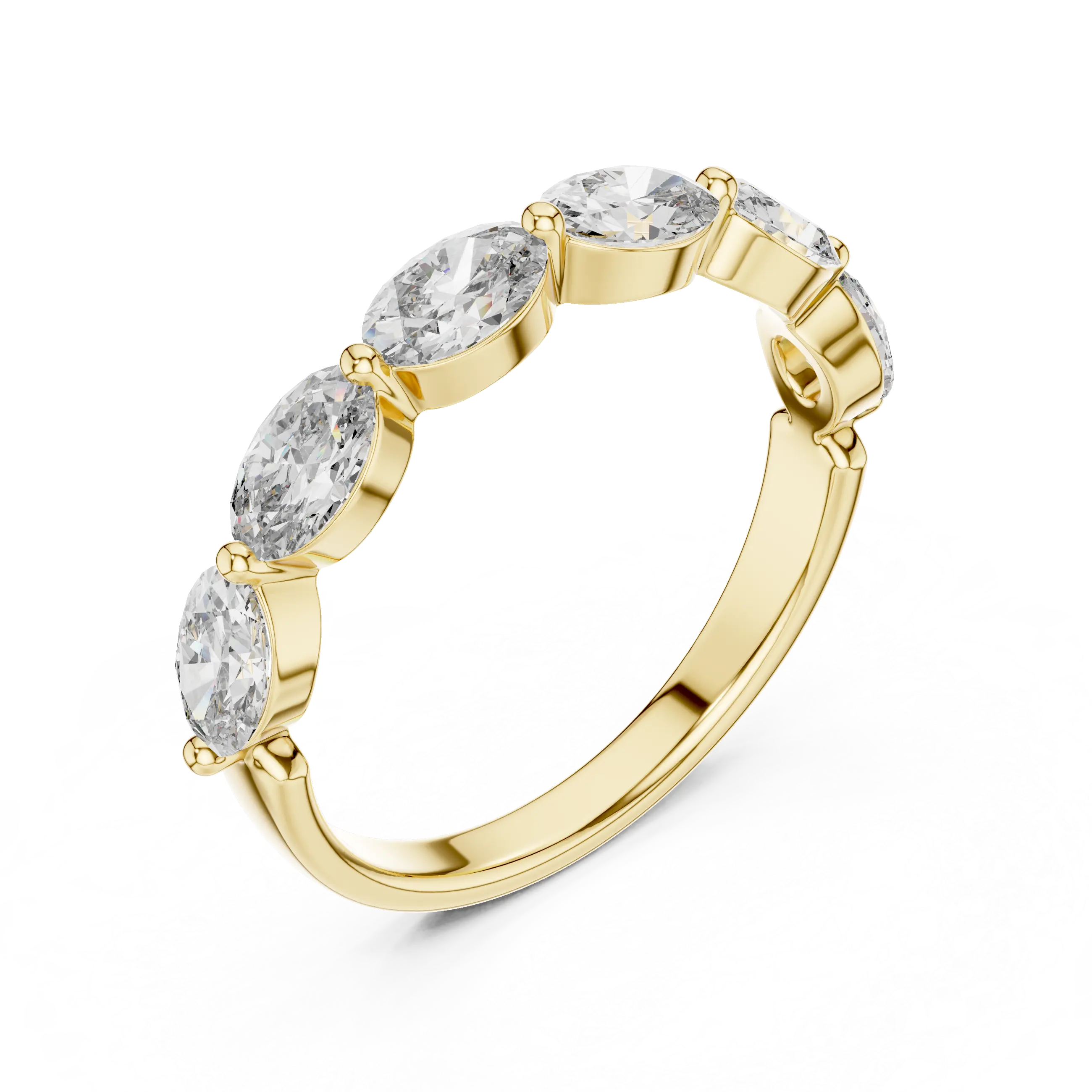 Three-Quarter View: Oval Diamond Ring with Bezel Setting in 14k Yellow Gold - Lab Grown - Driona Jewels