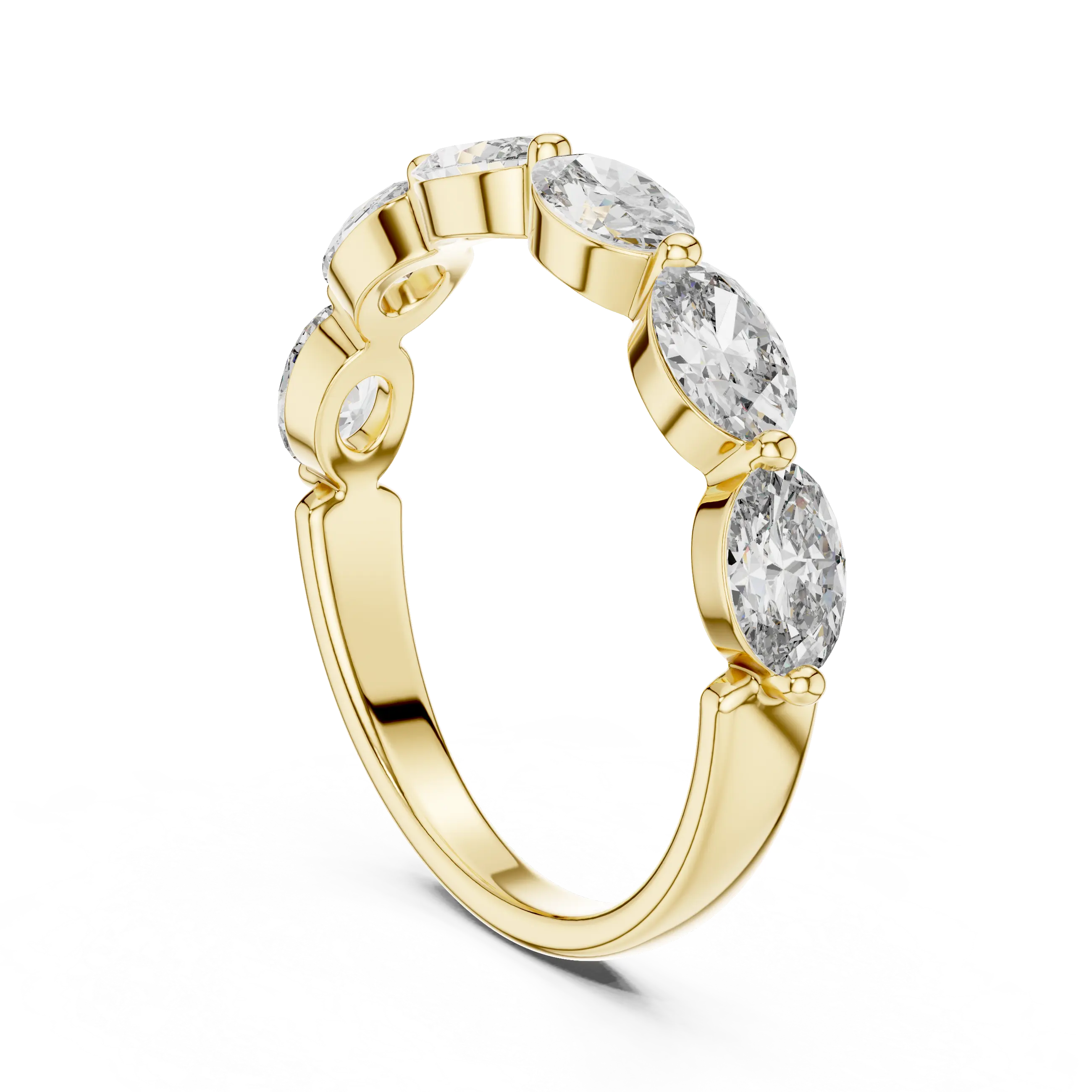 Three-quarter-view: Oval Diamond Ring with Bezel Setting in 14k Yellow Gold - Lab Grown - Driona Jewels