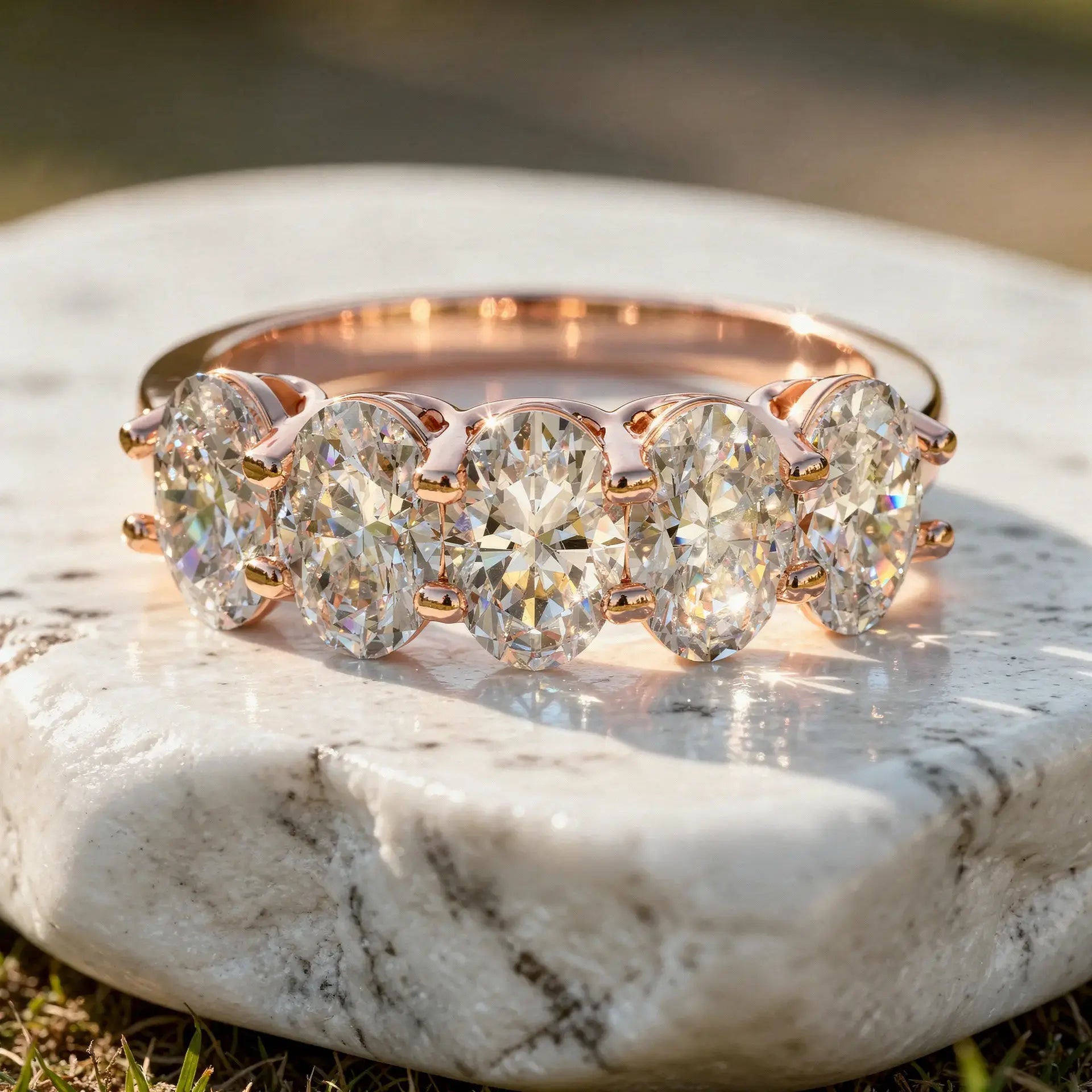 Front-view: Oval Diamond Ring with Channel Setting in 14k Rose Gold - Lab Grown - Driona Jewels