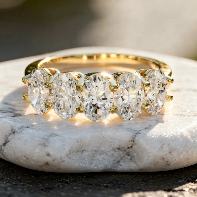 Front-view: Oval Diamond Ring with Channel Setting in 14k Yellow Gold - Lab Grown - Driona Jewels