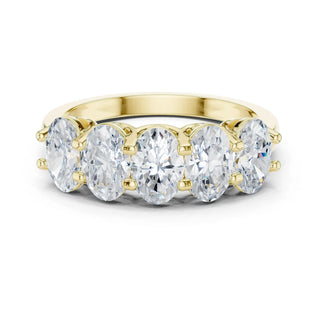 Front-view Oval Diamond Eternity Ring with Prong Setting in 14k Yellow Gold - Lab Grown - Driona Jewels