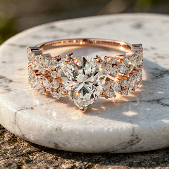Close-up: Oval Diamond Ring with Halo Setting in 14k Rose Gold - Lab Grown - Driona Jewels