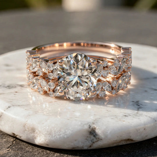 Front-view: Oval Diamond Ring with Halo Setting in 14k Rose Gold - Lab Grown - Driona Jewels