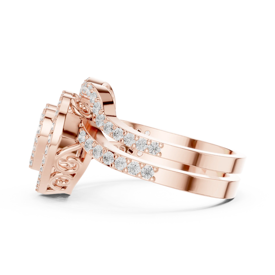 Side-Profile: Oval Diamond Ring with Halo Setting in 14k Rose Gold - Lab Grown - Driona Jewels