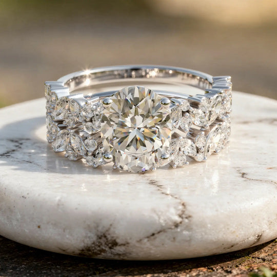 Front-view: Oval Diamond Ring with Halo Setting in 14k White Gold - Lab Grown - Driona Jewels