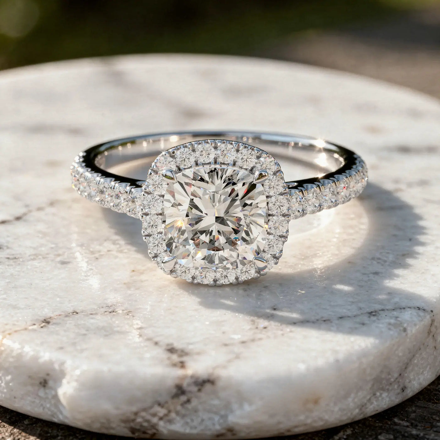 Front-view: Oval Diamond Ring with Halo Setting in 14k White Gold - Lab Grown - Driona Jewels