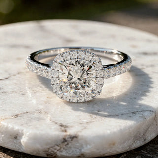 Front-view: Oval Diamond Ring with Halo Setting in 14k White Gold - Lab Grown - Driona Jewels