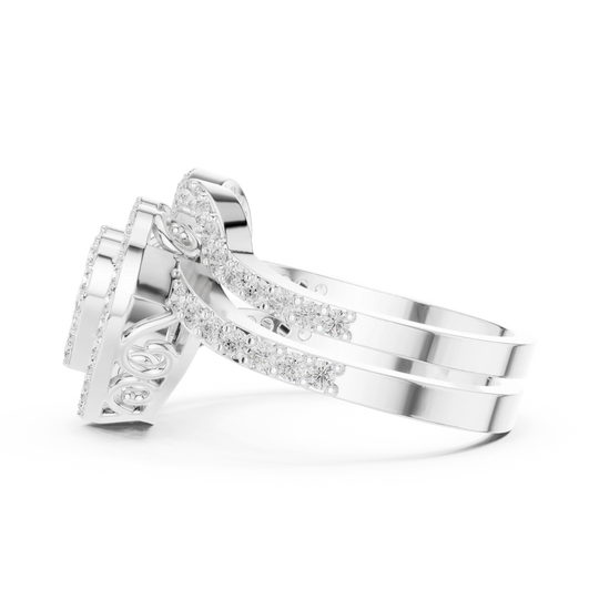 Side-Profile: Oval Diamond Ring with Halo Setting in 14k White Gold - Lab Grown - Driona Jewels
