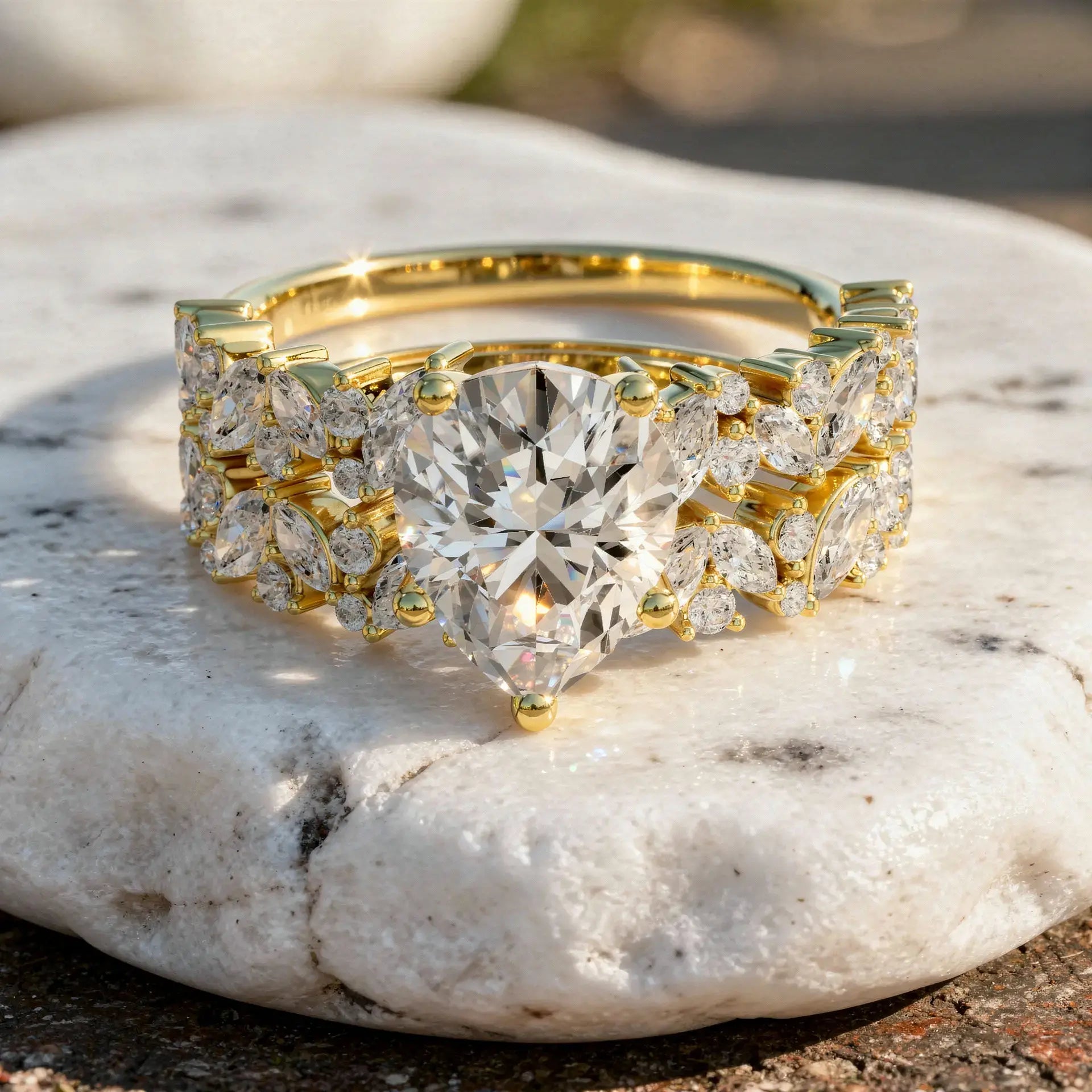 Front-view: Oval Diamond Ring with Halo Setting in 14k Yellow Gold - Lab Grown - Driona Jewels