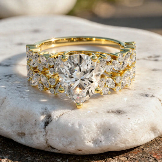 Front-view: Oval Diamond Ring with Halo Setting in 14k Yellow Gold - Lab Grown - Driona Jewels
