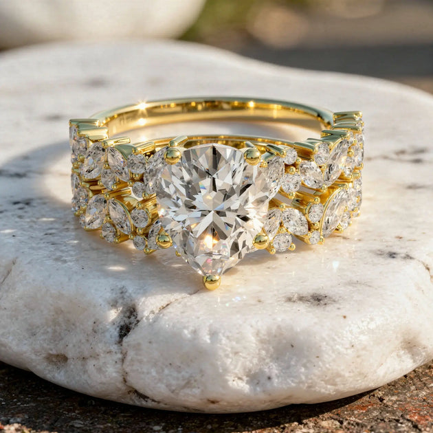 Front-view: Oval Diamond Ring with Halo Setting in 14k Yellow Gold - Lab Grown - Driona Jewels