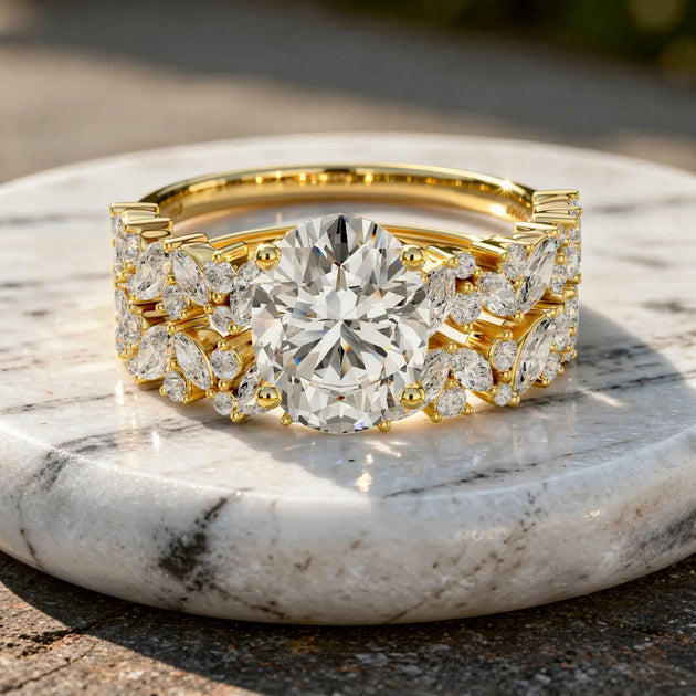 Front-view: Oval Diamond Ring with Halo Setting in 14k Yellow Gold - Lab Grown - Driona Jewels
