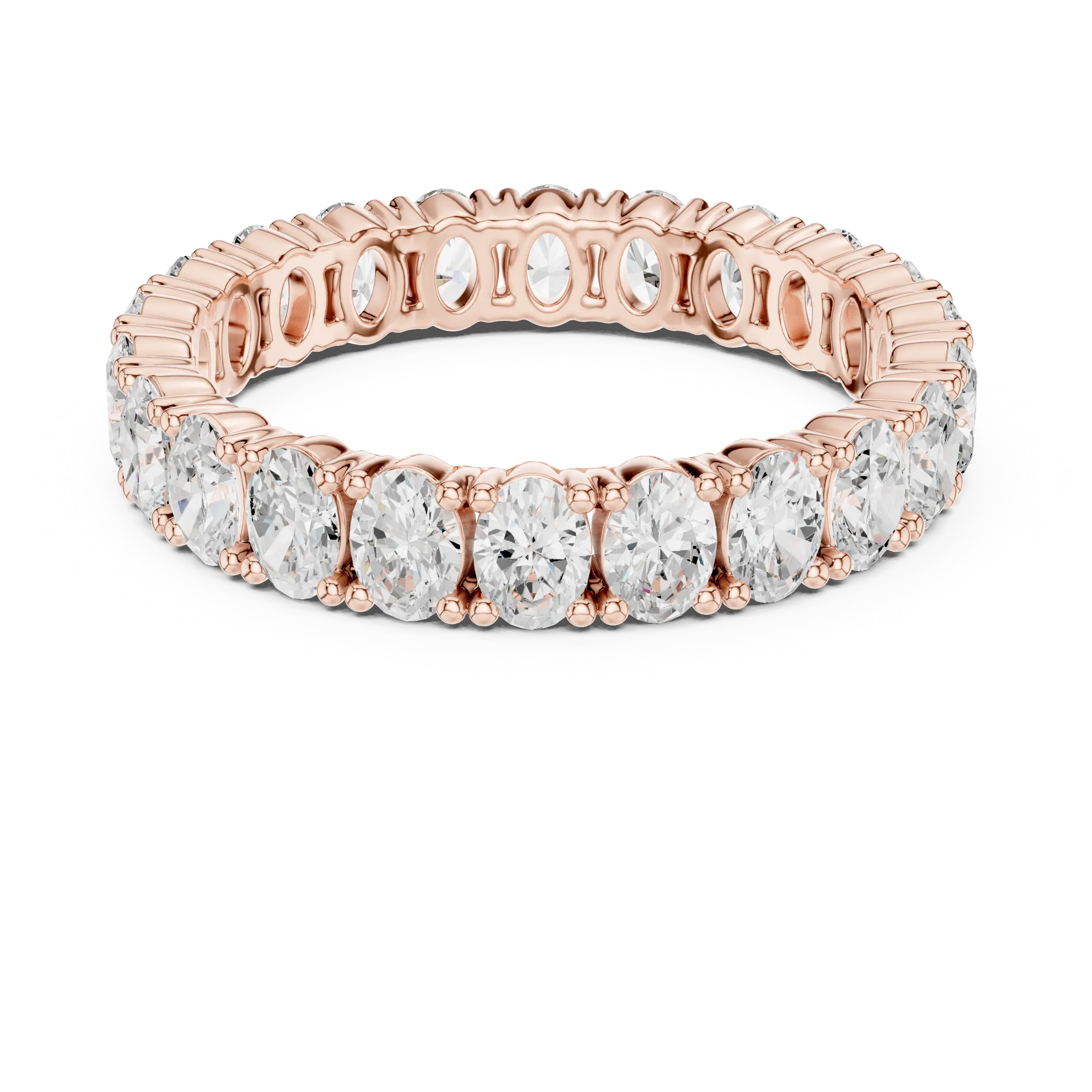 Flat-Lay: Oval Diamond Ring with Pave Setting in 14k Rose Gold - Lab Grown - Driona Jewels