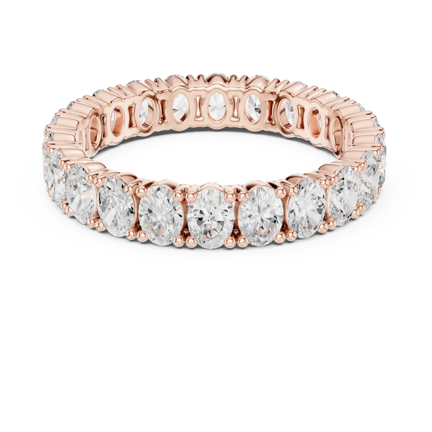 Flat-Lay: Oval Diamond Ring with Pave Setting in 14k Rose Gold - Lab Grown - Driona Jewels