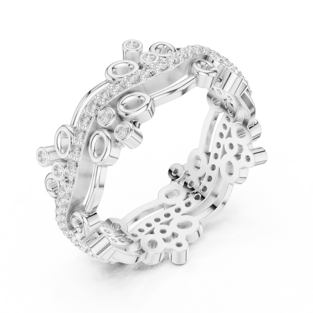 Three-quarter-view: Oval Diamond Ring with Pave Setting in 14k White Gold - Lab Grown - Driona Jewels
