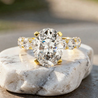 Close-up: Oval Diamond Ring with Pave Setting in 14k Yellow Gold - Lab Grown - Driona Jewels