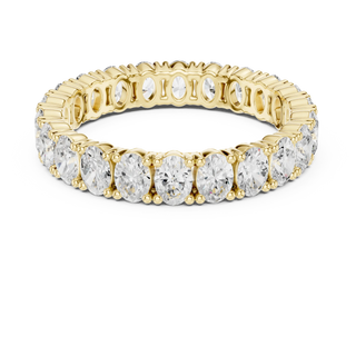 Flat-Lay: Oval Diamond Ring with Pave Setting in 14k Yellow Gold - Lab Grown - Driona Jewels