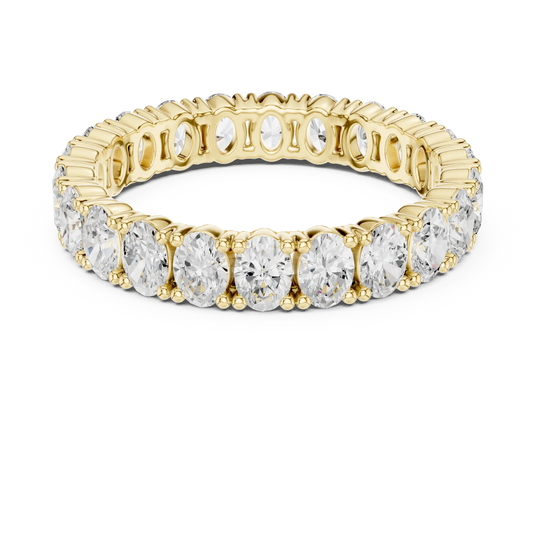 Flat-Lay: Oval Diamond Ring with Pave Setting in 14k Yellow Gold - Lab Grown - Driona Jewels