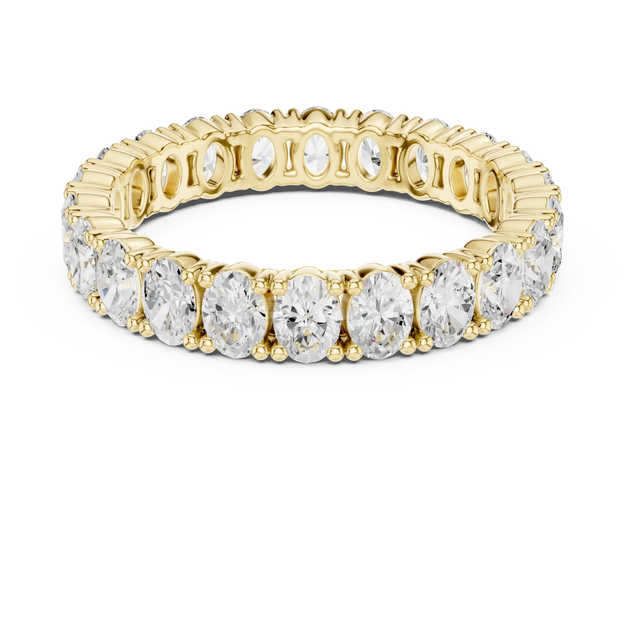Flat-Lay: Oval Diamond Ring with Pave Setting in 14k Yellow Gold - Lab Grown - Driona Jewels
